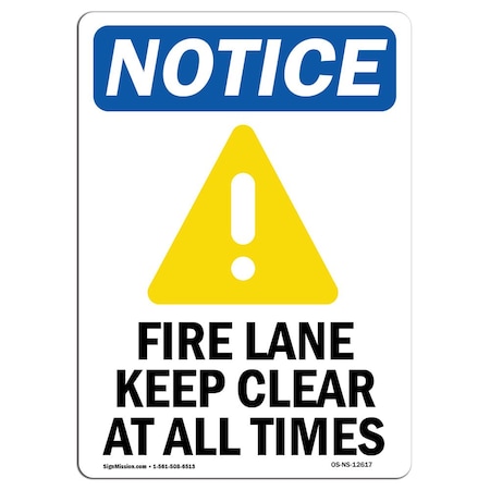 OSHA Notice Sign, Fire Lane Keep Clear With Symbol, 24in X 18in Decal